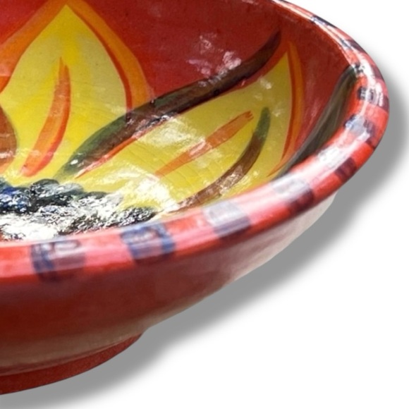 Orange Sunflower Pottery Bowl with a Crackle Glaze - Picture 7 of 15